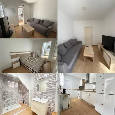 a collage of three pictures of a living room and a kitchen at Sueños de Santiago in Jerez de la Frontera