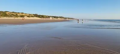 a group of people walking on the beach at Stylish 3-Bedrooms Getaway with Terrace & Pool in Chiclana de la Frontera