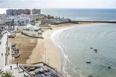 an aerial view of a beach and the ocean at La Posada de Sacramento Grupo AC Gestion in Cádiz