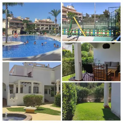 a collage of photos with a pool and a resort at Costa Ballena!!! House on Mediterranean Coast with pool and golf!!! Dúplex!!! in Costa Ballena