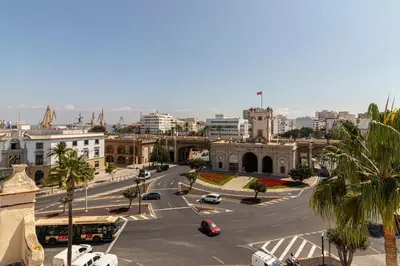 an aerial view of a city with a street at Allo Apartments San Roque 1ºA in Cádiz
